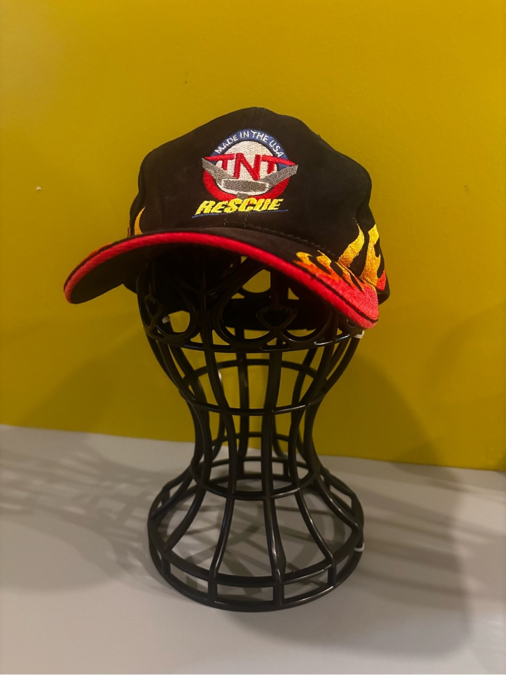 TNT Rescue Black Cap with Red Brim and Yellow Flame Detail0158